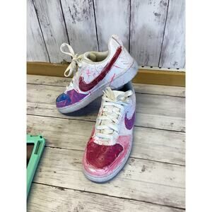 Nike Air Force 1 custom sneakers pink/purple paint splatters drip effects 5Y